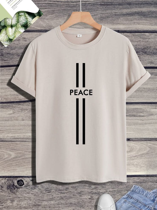 “PEACE Vertical Stripe Tee – Minimalist Streetwear Vibe”