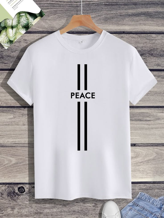 “PEACE Vertical Stripe Tee – Minimalist Streetwear Vibe”