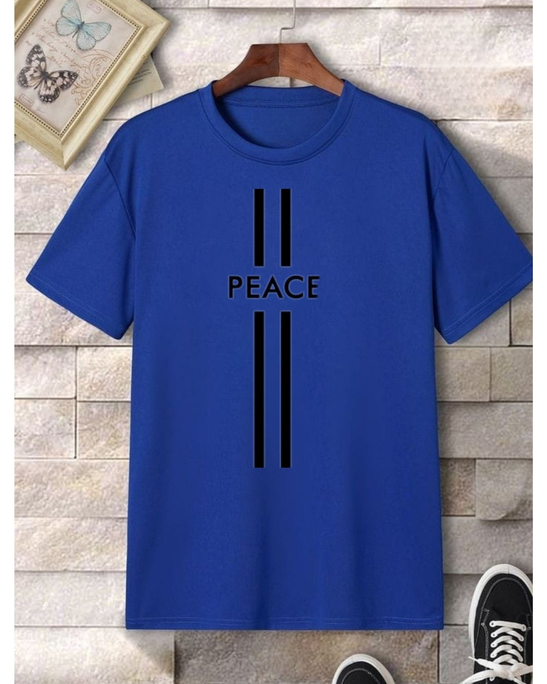 “PEACE Vertical Stripe Tee – Minimalist Streetwear Vibe”